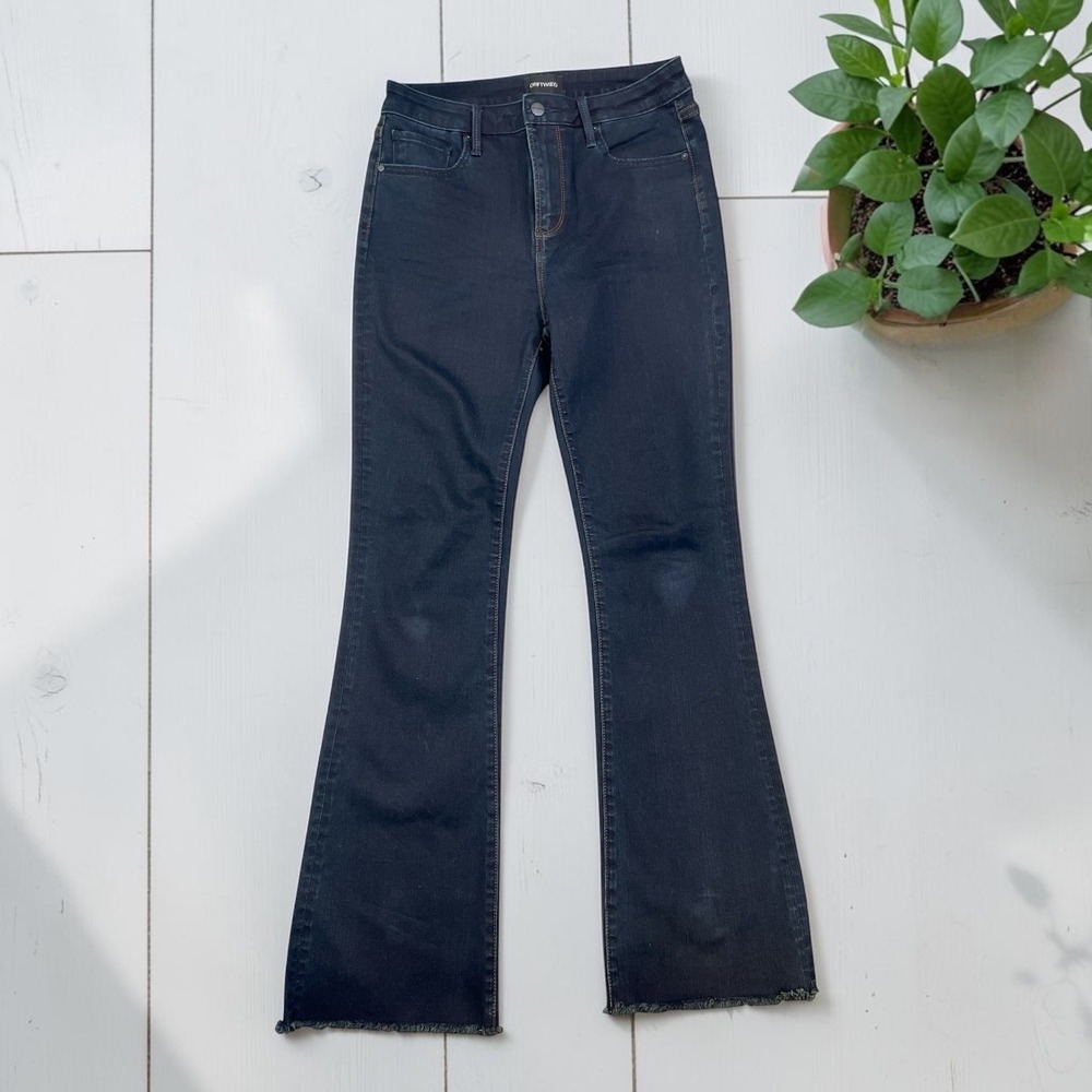 Driftwood Wyatt Flare Jeans Raw Hem Dark Wash 28 Everyday Casual Staple Wardrobe